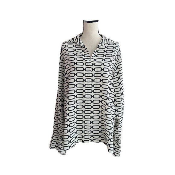Sportmax chain print silk white black button down shirt size 14 - Picture 1 of 7